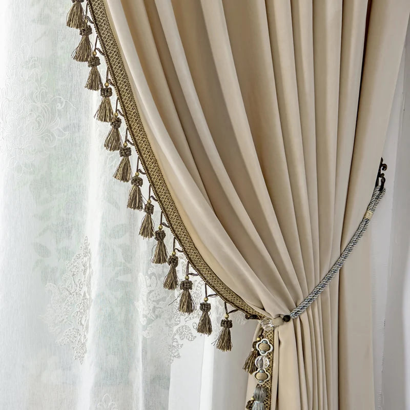 Luxury European Velvet Curtains - Pink Milk Tea